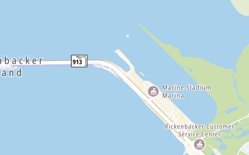 Static map of Rickenbacker Causeway at Rickenbacker Marina