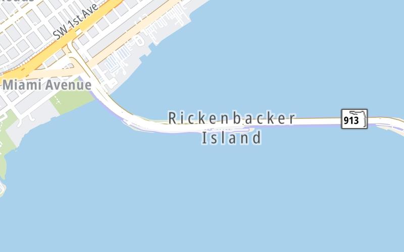 Static map of Rickenbacker Causeway at Hobie Island Beach North