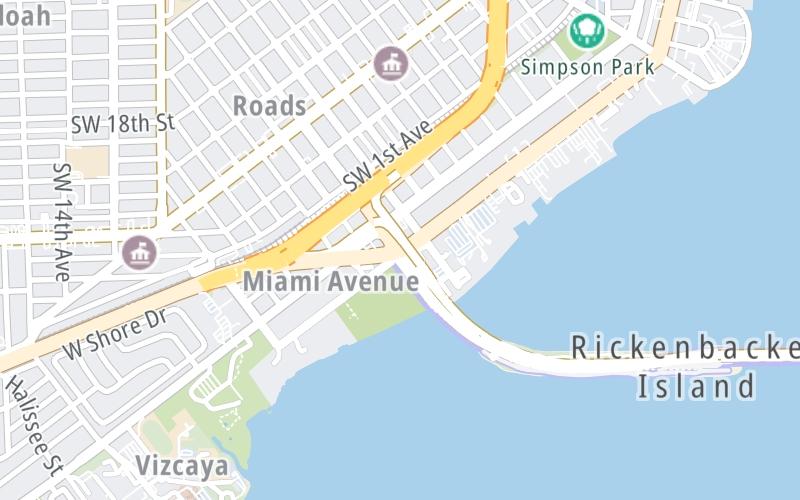 Static map of Rickenbacker Causeway at US 1 / Brickell Avenue