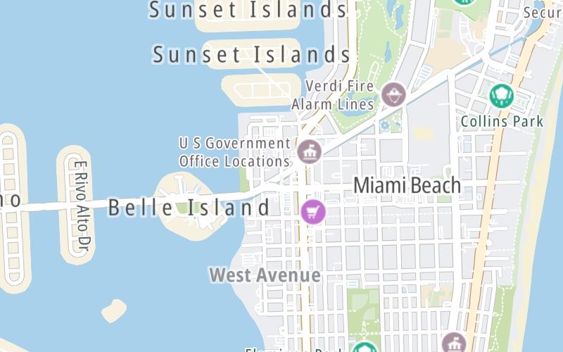 Static map of Venetian Causeway at West Avenue