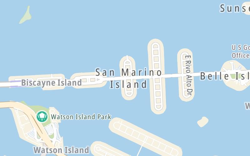 Static map of Venetian Causeway at San Marino Drive / Loop