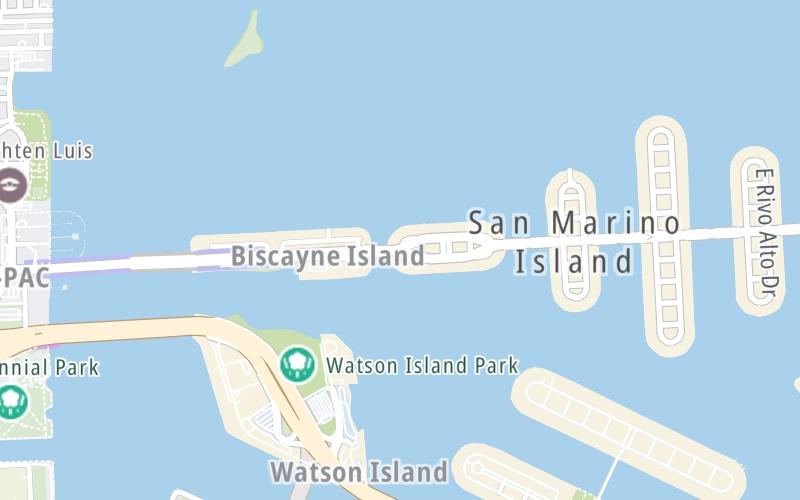 Static map of Venetian Causeway at San Marco Island West