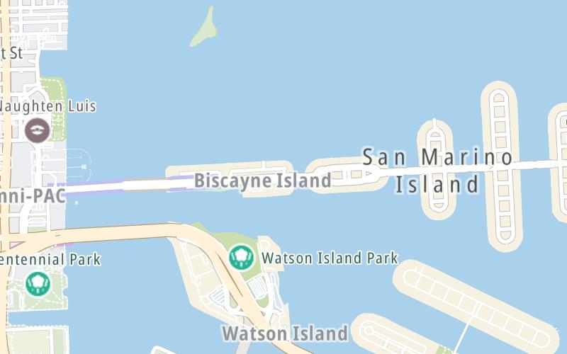 Static map of Venetian Causeway at Biscayne Island East