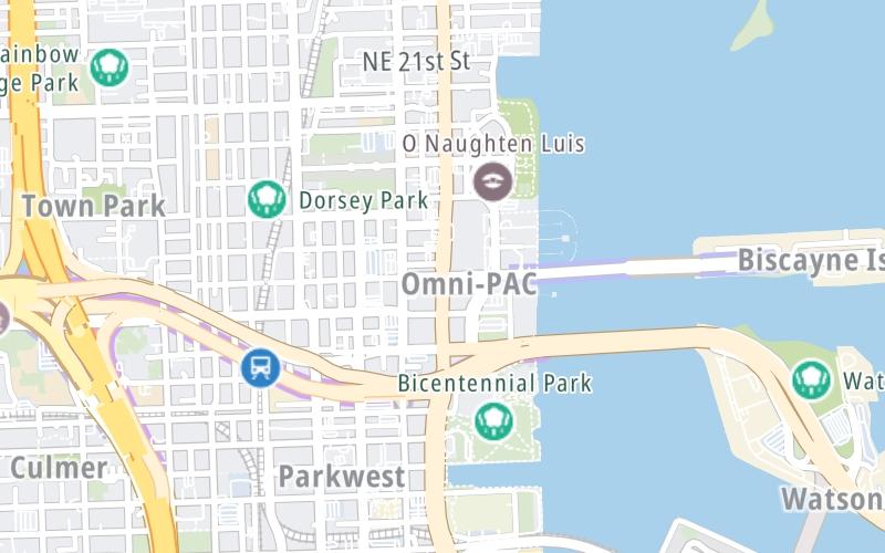 Static map of Venetian Causeway at US 1 / Biscayne Boulevard