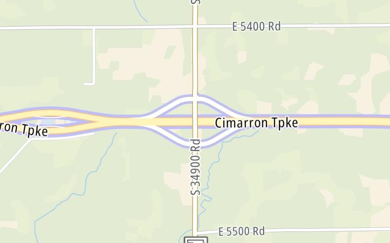 Static map of Cimarron Turnpike at SH 18 / Pawnee