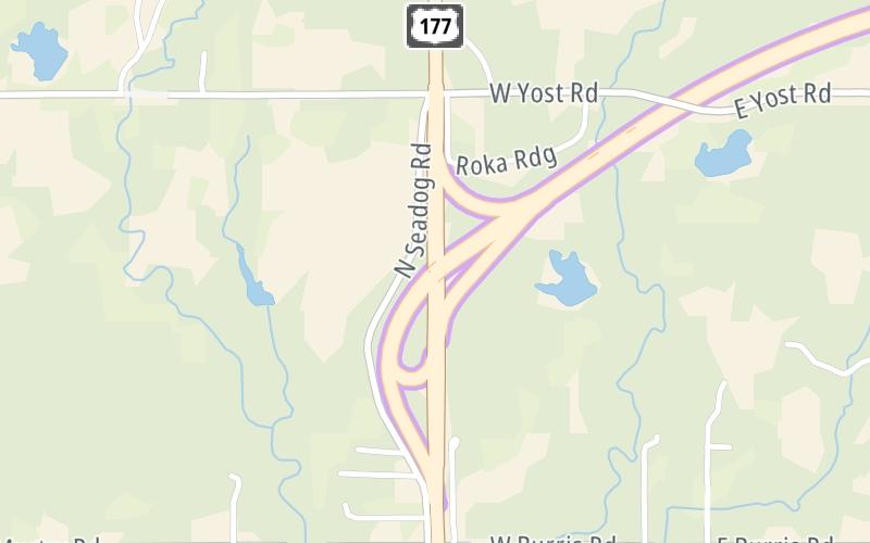 Static map of Cimarron Turnpike at US 177