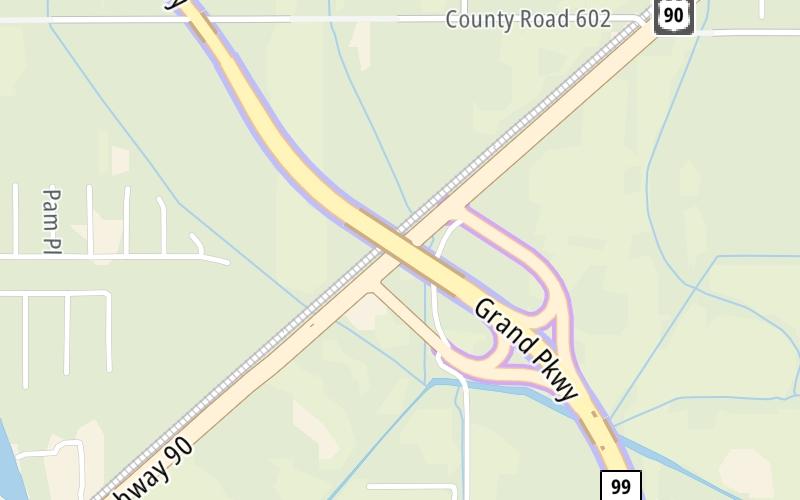 Static map of Grand Parkway at US 90