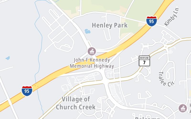 Static map of John F Kennedy Memorial Highway at MD 543 / Riverside Parkway