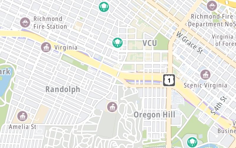 Static map of Downtown Expressway at S Harrison St / S Belvidere St/US 1