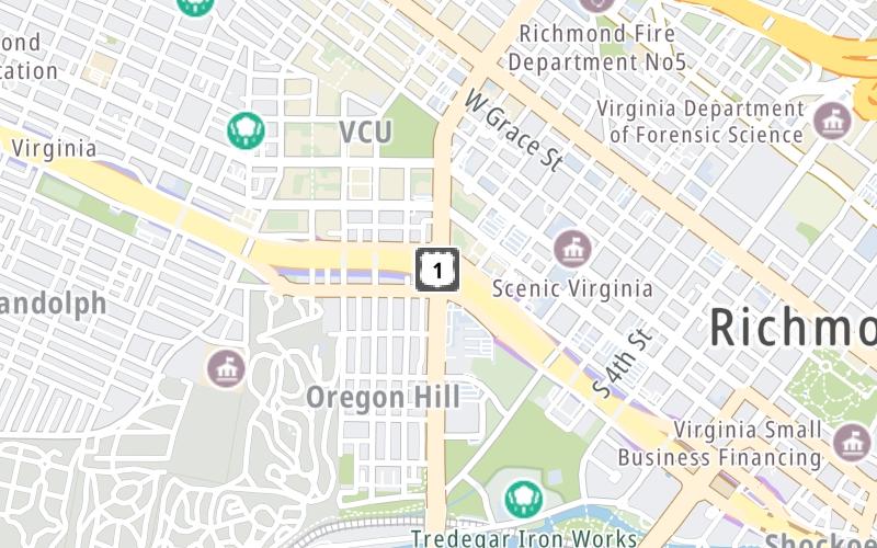 Static map of Downtown Expressway at S Belvidere St / Byrd St