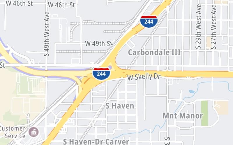 Static map of Gilcrease Expressway West at I-44 / SH 66