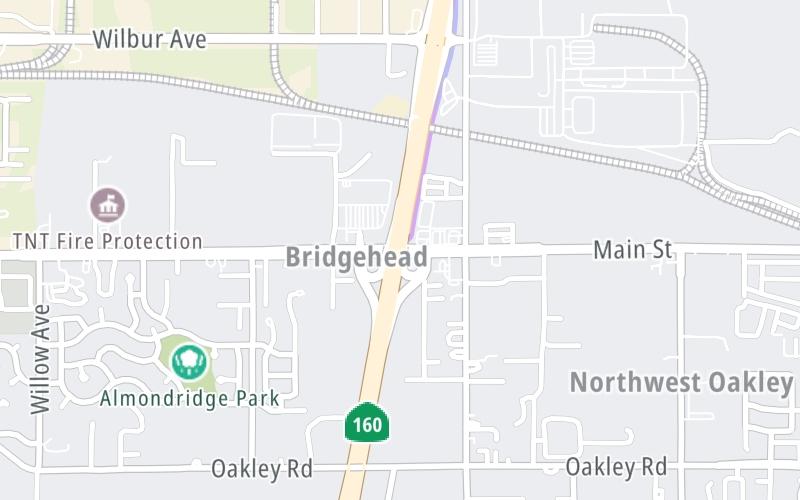 Static map of Antioch Bridge at Main Street / E 18th Street