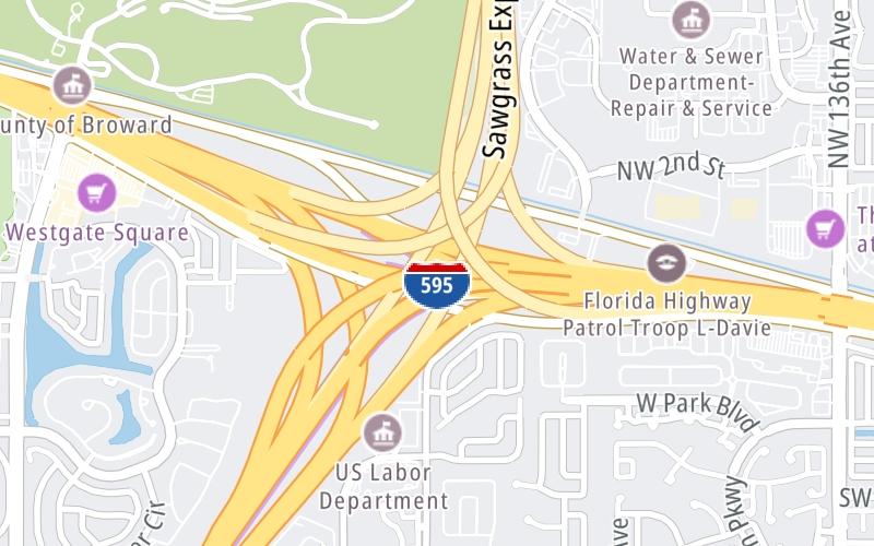 Static map of Alligator Alley at Sawgrass Expressway / I–595 / I–75