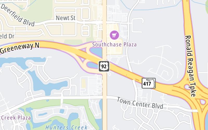 Static map of Central Florida Greeneway at Orange Blossom Trail / US 17/92/441