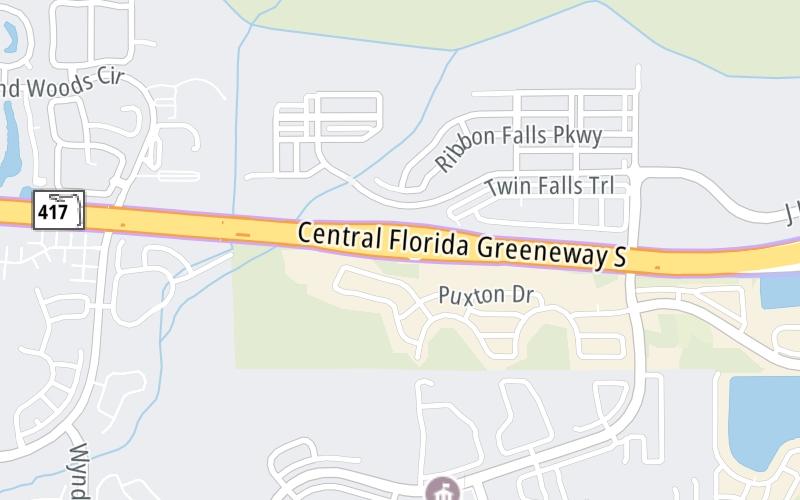 Static map of Central Florida Greeneway at Boggy Creek Mainline Toll Plaza