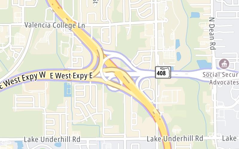 Static map of Central Florida Greeneway at East West Expressway (SR 408)