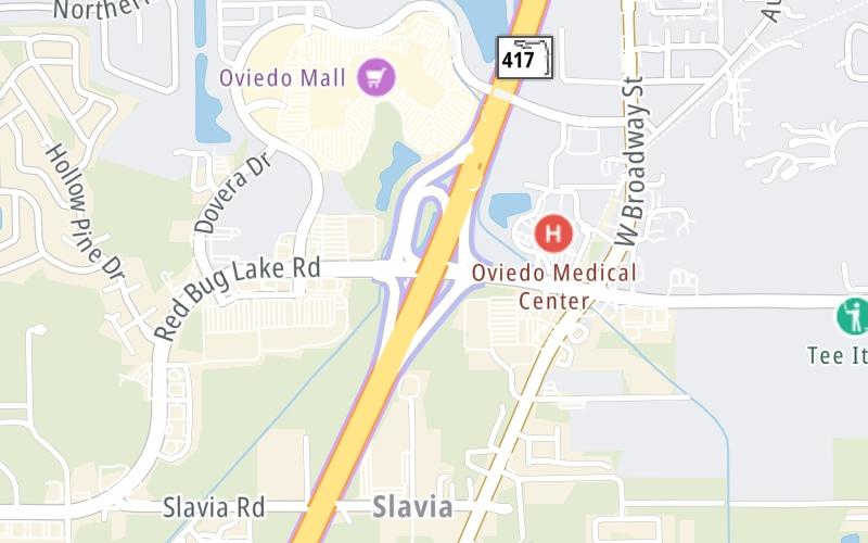 Static map of Central Florida Greeneway at Red Bug Lake Road