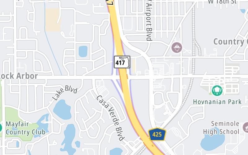 Static map of Central Florida Greeneway at CR 46A / H.E. Thomas Jr. Parkway