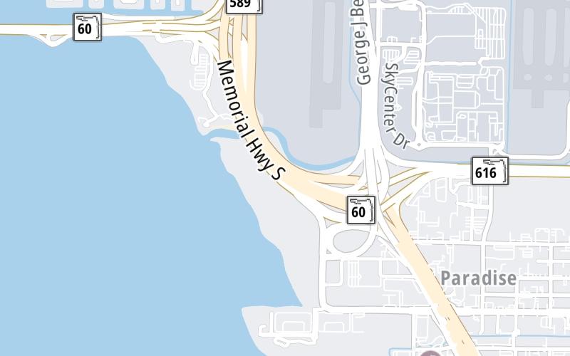 Static map of Suncoast Parkway at George Bean Pkwy / Tampa Int'l Airport/TPA