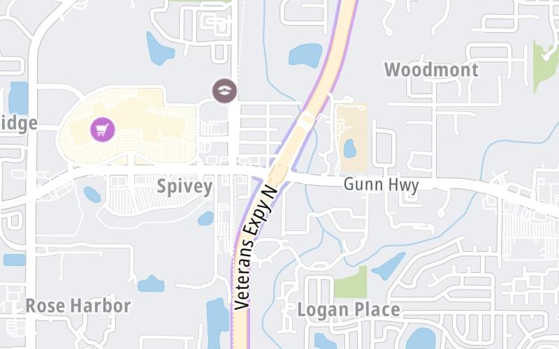 Static map of Suncoast Parkway at Gunn Highway