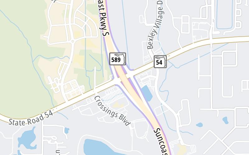 Static map of Suncoast Parkway at SR 54