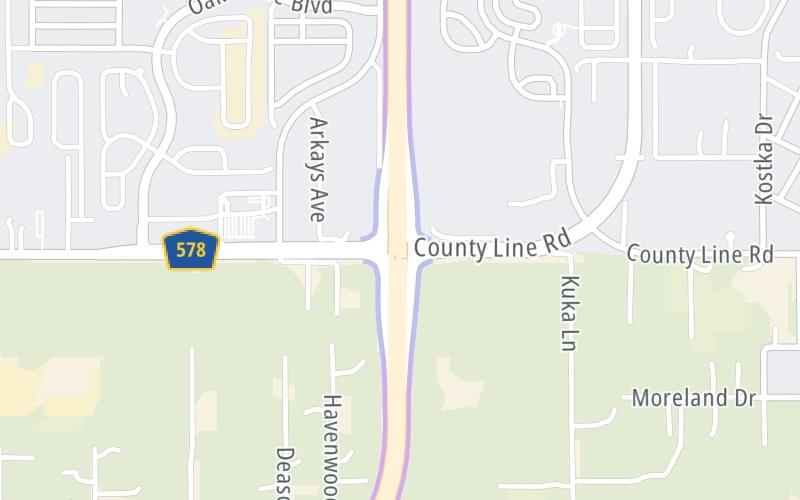 Static map of Suncoast Parkway at County Line Road