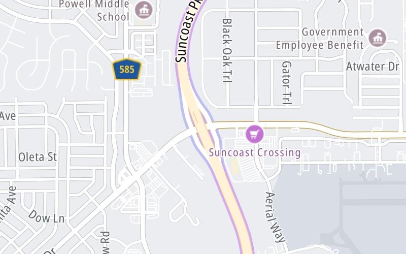 Static map of Suncoast Parkway at Spring Hill Drive