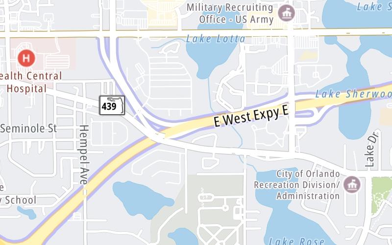 Static map of East West Expressway at SR 50 / Clarke Road