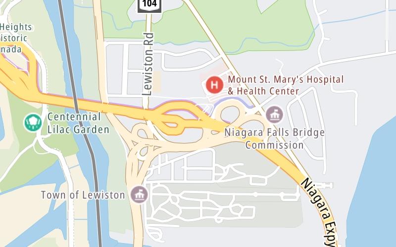 Static map of Lewiston Queenston Bridge at I-190 / Upper Mountain Road