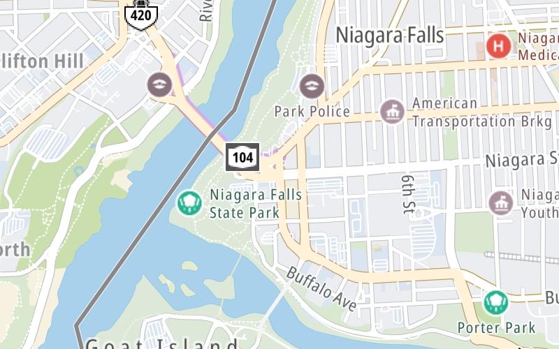 Static map of Rainbow Bridge at Niagara Street / Rainbow Boulevard