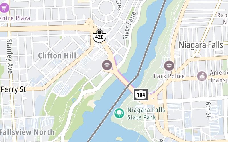 Static map of Rainbow Bridge at West Side / Canada