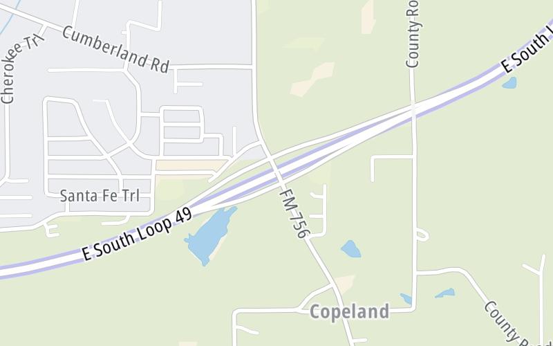 Static map of Toll 49 at FM 756 / Paluxy Drive