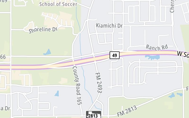 Static map of Toll 49 at FM 2493 