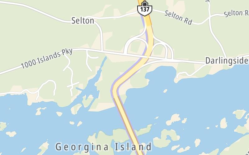 Static map of Thousand Islands Bridge at TI Bridge Canada Tolls