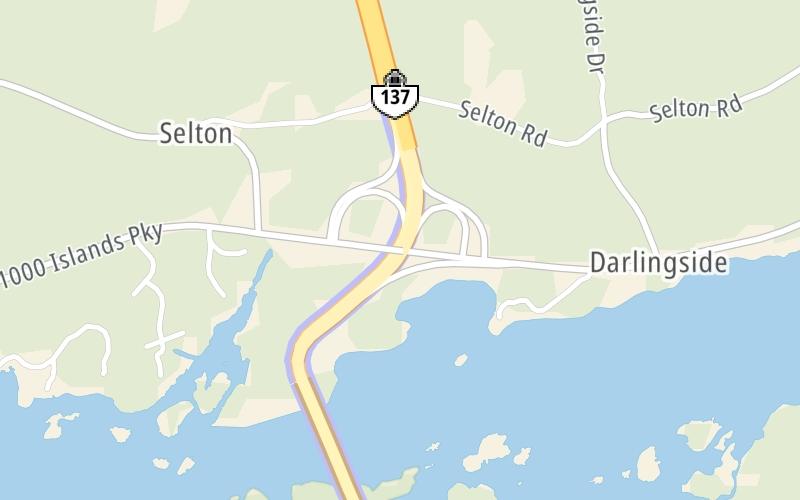 Static map of Thousand Islands Bridge at Thousand Islands Parkway