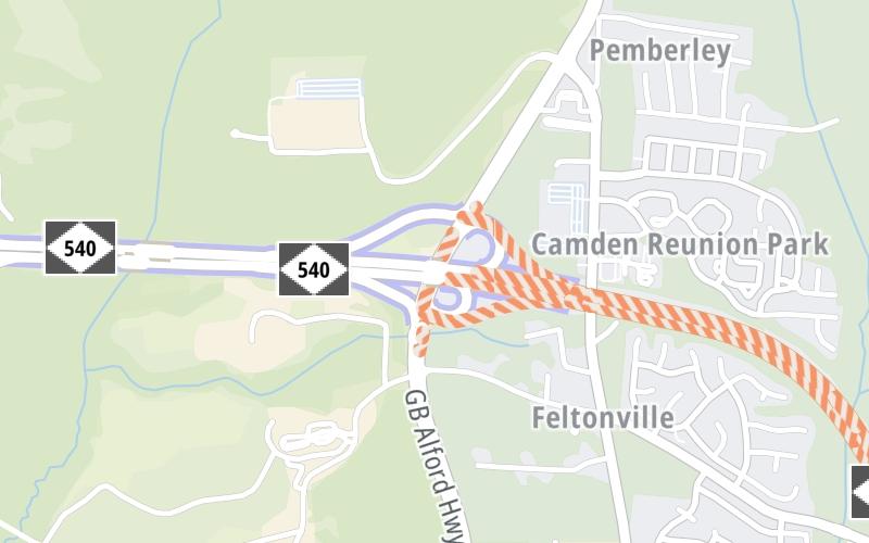 Static map of Triangle Expressway at NC 55 Bypass