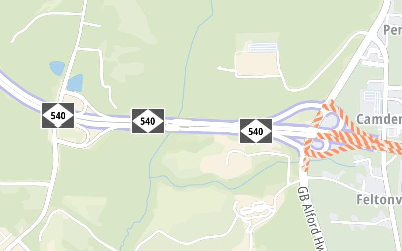 Static map of Triangle Expressway at T33/T34 Mainline Toll Gantry