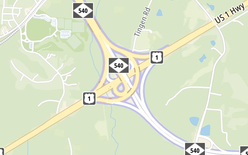 Static map of Triangle Expressway at U.S. Hwy 1