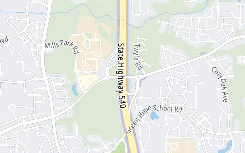 Static map of Triangle Expressway at Morrisville Parkway