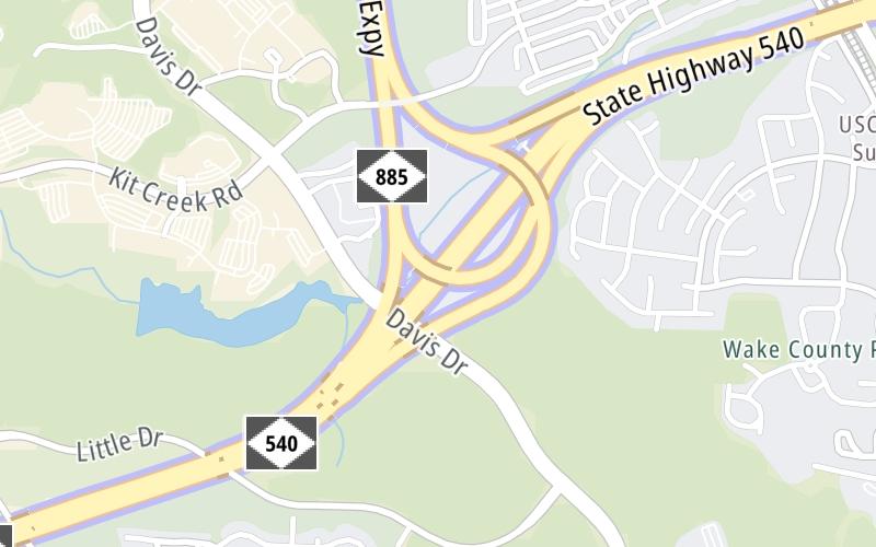 Static map of Triangle Expressway at N.C. 885 / to I-885