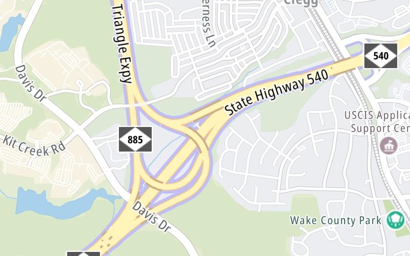 Static map of Triangle Expressway at T13/T14 Mainline Toll Gantry