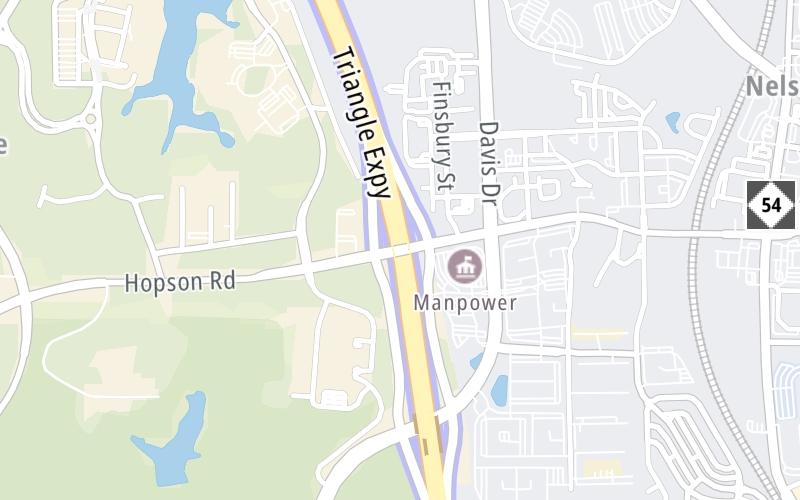 Static map of Triangle Expressway at Hopson Road