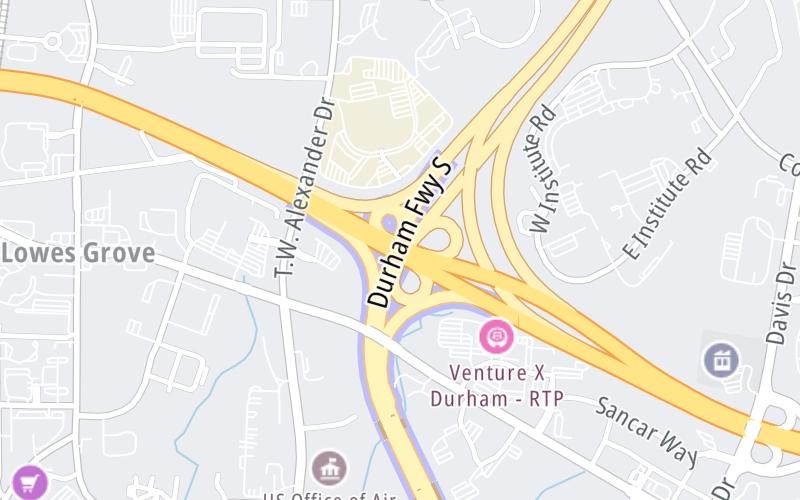 Static map of Triangle Expressway at I-40 / I-885