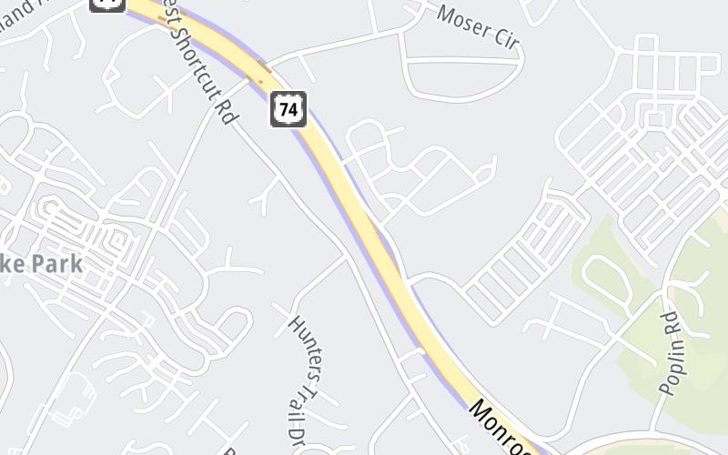 Static map of Monroe Expressway at M03/M04 Mainline Toll Gantry