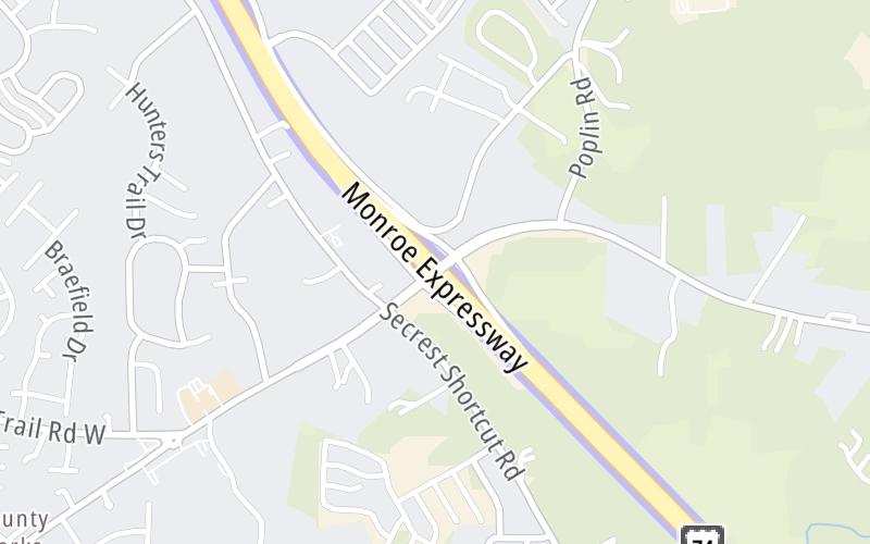 Static map of Monroe Expressway at Unionville-Indian Trail Road