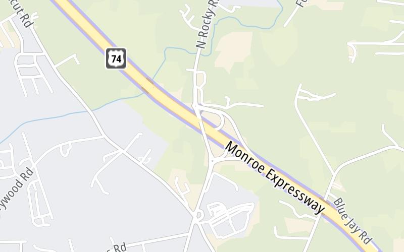 Static map of Monroe Expressway at Rocky River Road