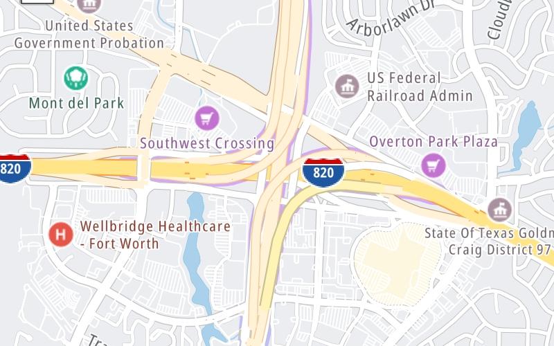 Static map of Chisholm Trail Parkway at Interstate 20 / TX 183