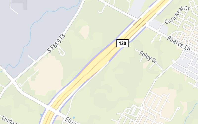 Static map of Sh 130 at Texas 130 Mainline Toll Gantries