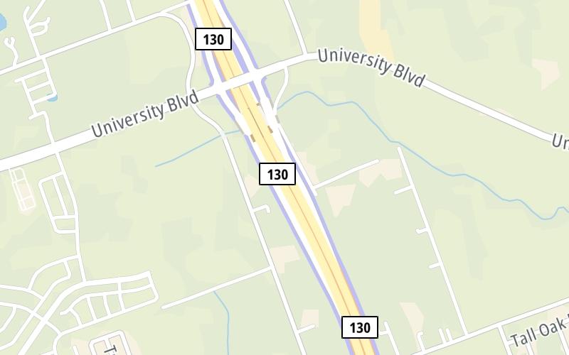 Static map of Sh 130 at Texas 130 Mainline Toll Gantries