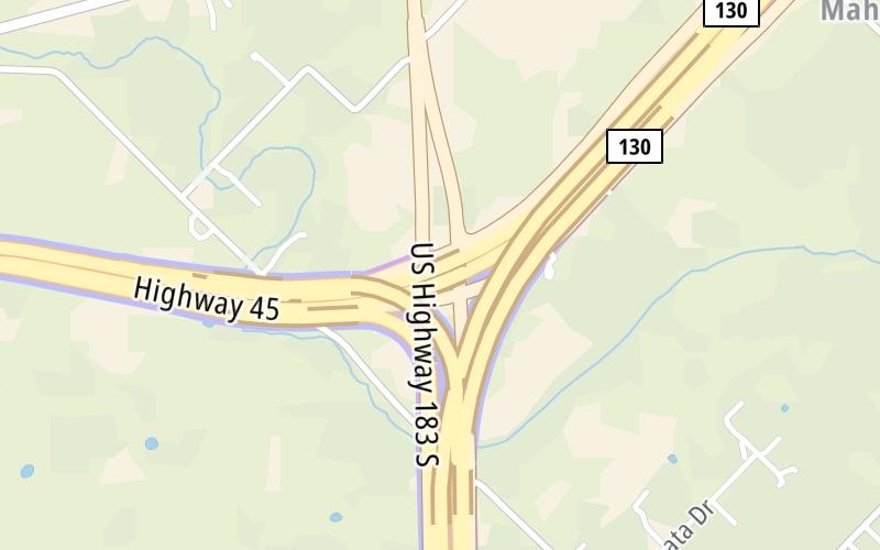 Static map of Sh 45 Se at U.S. Hwy 183 / TX 130 Service Rd